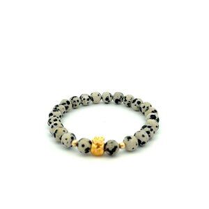 18K Gold Money Bag Lucky Charm Beads Bracelet Gemstones Dalmatian Jasper 6mm